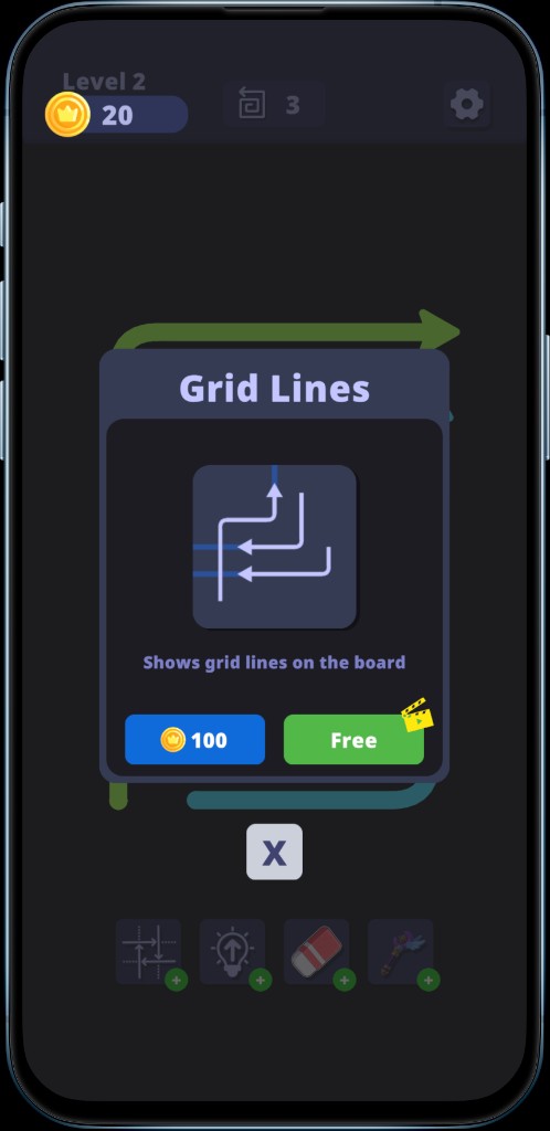 Grid lines helper for the arrow maze logic puzzle