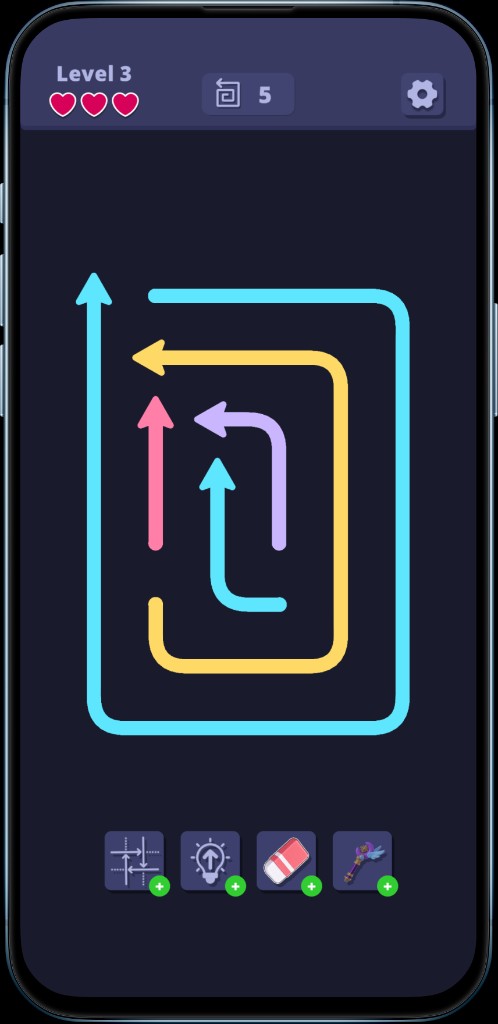 Arrow maze escape puzzle with nested paths on level 3