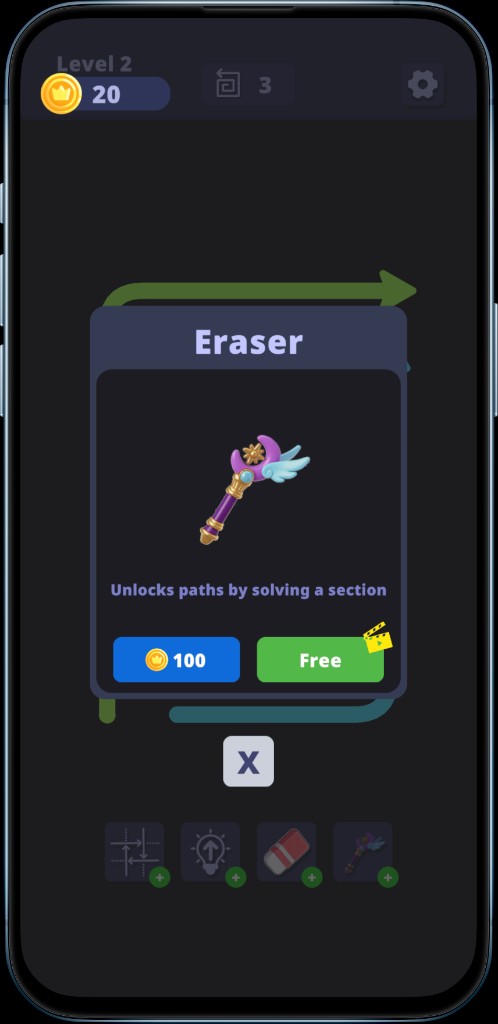 Magic wand booster unlocks paths by solving a section